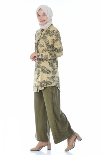 Fitilli Kadife Bol Paça Pantolon 0093-05 Yeşil