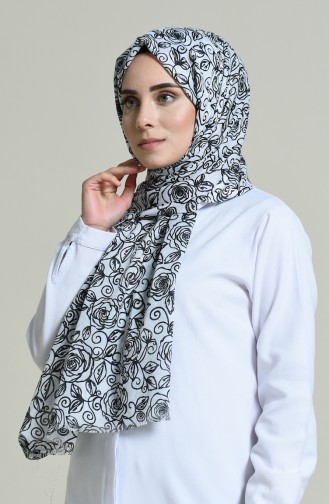 Elmina Châle a Motifs 440-102 Blanc Noir 440-102