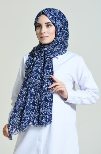 Elmina Patterned Shawl Navy Blue White 440-104