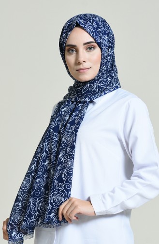 Elmina Patterned Shawl Navy Blue White 440-104