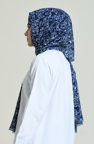 Elmina Patterned Shawl Navy Blue White 440-104