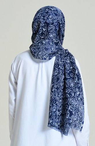 Elmina Patterned Shawl Navy Blue White 440-104