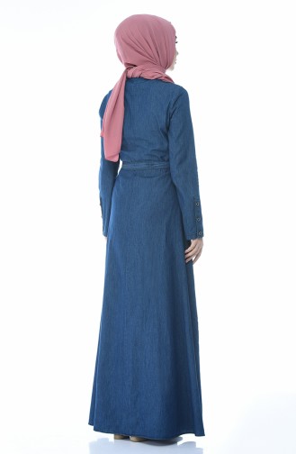 Taşlı Kot Elbise 93161-01 Lacivert
