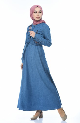 Jeansblau Hijab Kleider 93161-02