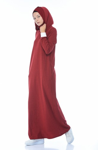 Claret Red Hijab Dress 4052-02