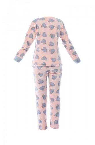 Damen Welsoft Pyjama Set 8030-01 Lachs Grau 8030-01
