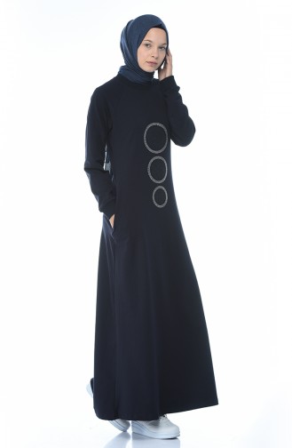 Dunkelblau Hijab Kleider 4080-02