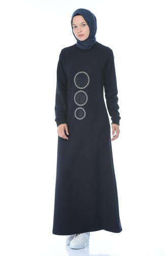 Navy Blue Hijab Dress 4080-02