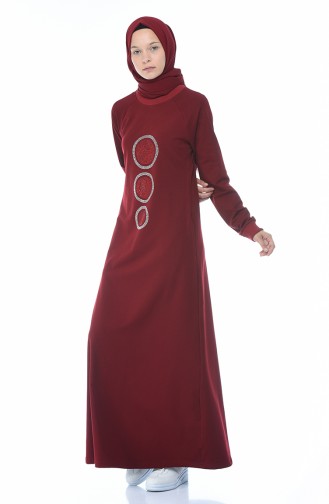 Claret Red Hijab Dress 4080-06