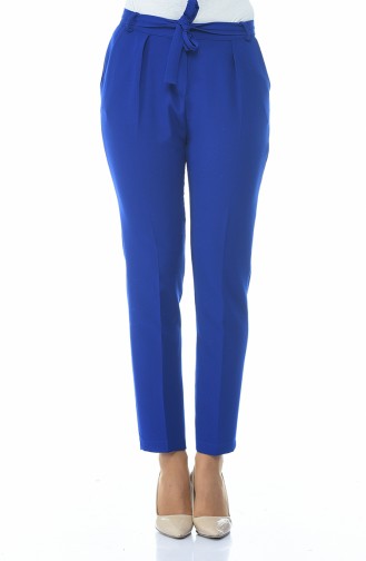 Belted Straight Leg Trousers 5180-01 Saxe Blue 5180-01