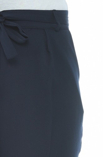 Belted Straight Leg Trousers 5180-03 Navy Blue 5180-03