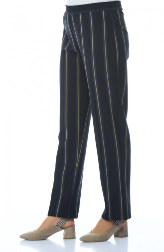 Striped Straight Trousers Navy Blue 2119-01