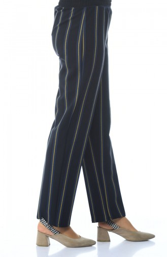 Striped Straight Trousers Navy Blue 2119-01