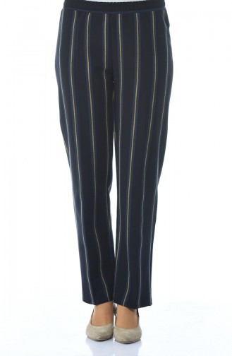 Striped Straight Trousers Navy Blue 2119-01
