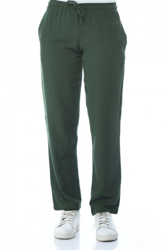 Bol Paça Şile Bezi Pantolon 14001-04 Yeşil