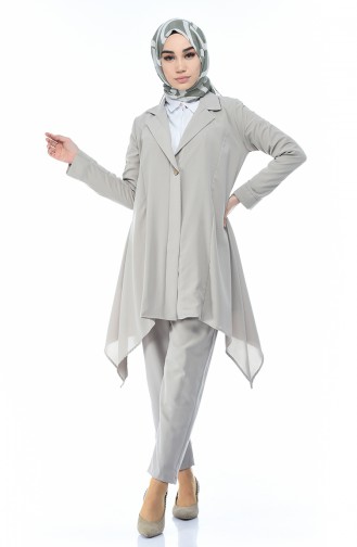 Double Breasted Collar Jacket Pants Double Set Beige 1241-02