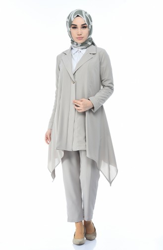 Double Breasted Collar Jacket Pants Double Set Beige 1241-02