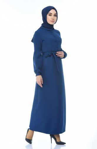 Buttoned Belted Dress 2699-04 Indigo 2699-04