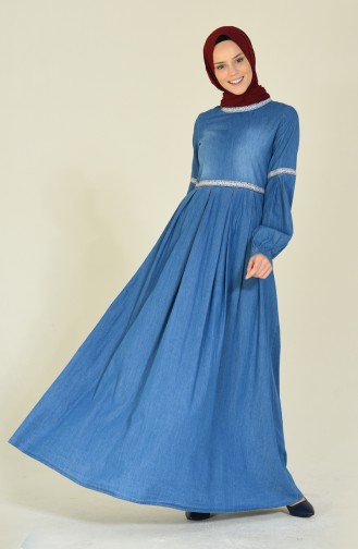 Jeansblau Hijab Kleider 81744-01