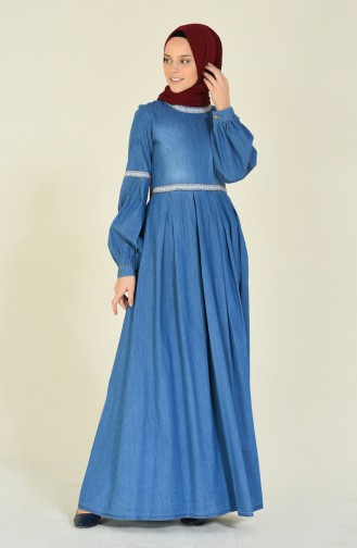 Jeansblau Hijab Kleider 81744-01