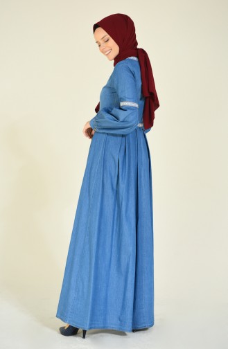 Jeansblau Hijab Kleider 81744-01