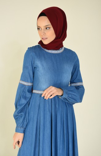 Jeansblau Hijab Kleider 81744-01