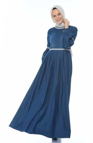 Navy Blue Hijab Dress 81744-02