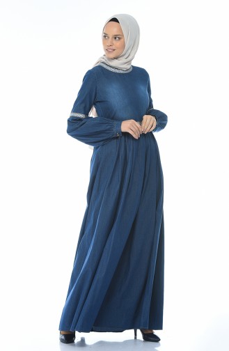 Navy Blue Hijab Dress 81744-02