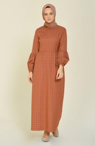 Sleeved Pleated Dress Brown Tobacco 2089-01