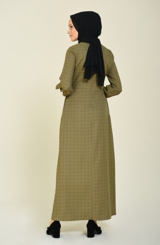 Sleeved Pleated Dress Khaki 2089-03
