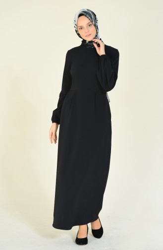 Sleeved Pleated Dress Black 2089A-01