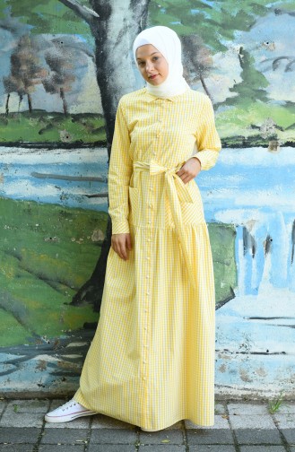 Plaid Belted Dress Yellow 8022-02