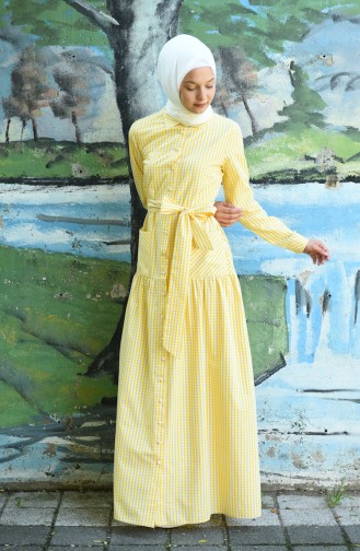 Plaid Belted Dress Yellow 8022-02