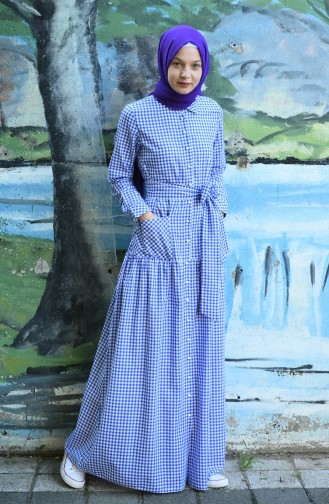 Plaid Belted Dress Purple 8022-03