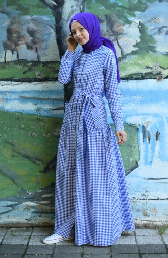 Plaid Belted Dress Purple 8022-03