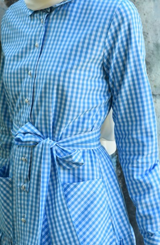 Plaid Belted Dress Blue 8022-04