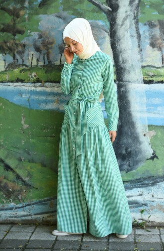 Plaid Belted Dress Green 8022-05