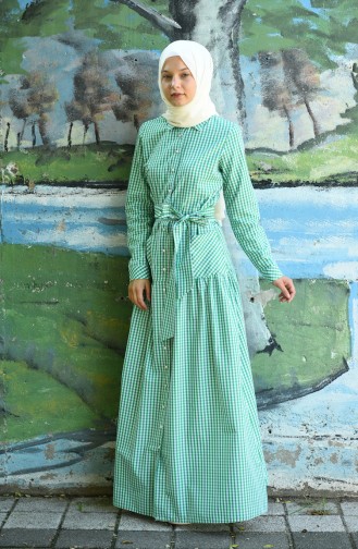 Plaid Belted Dress Green 8022-05