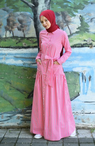 Plaid Belted Dress Fuchsia 8022-06