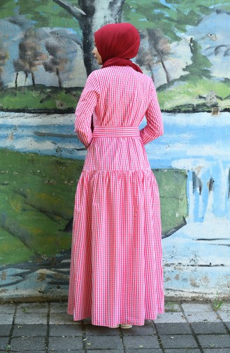 Plaid Belted Dress Fuchsia 8022-06