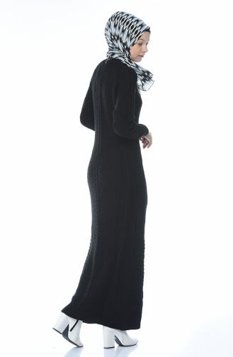 Triko Örgü Desenli Elbise 0931-08 Siyah