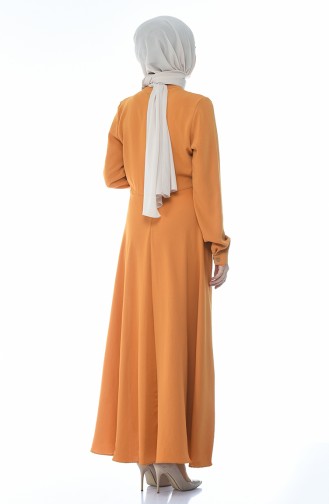 فستان بربطة على الجنب خردلي 1237-03