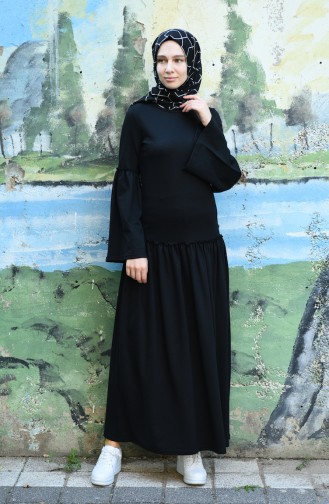 Schwarz Hijab Kleider 5038-01