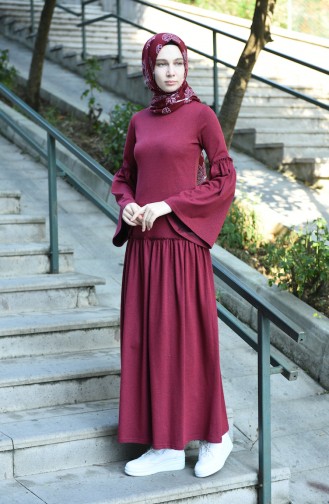 Dark Claret Red Hijab Dress 5038-04
