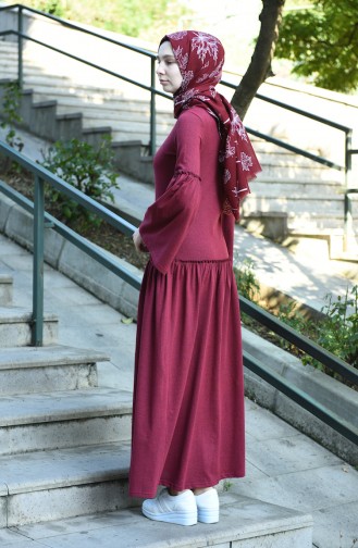 Dark Claret Red Hijab Dress 5038-04
