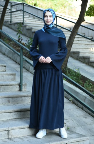 Navy Blue Hijab Dress 5038-05