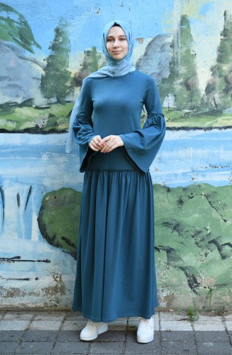Petrol Hijab Dress 5038-08