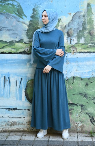 Petrol Hijab Dress 5038-08