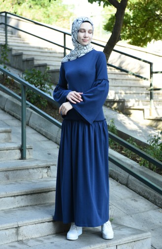 Light Navy Blue Hijab Dress 5038-09