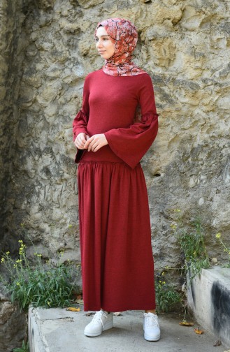 Claret Red Hijab Dress 5038-10